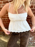 Lace Trim Smock Eyelet Top