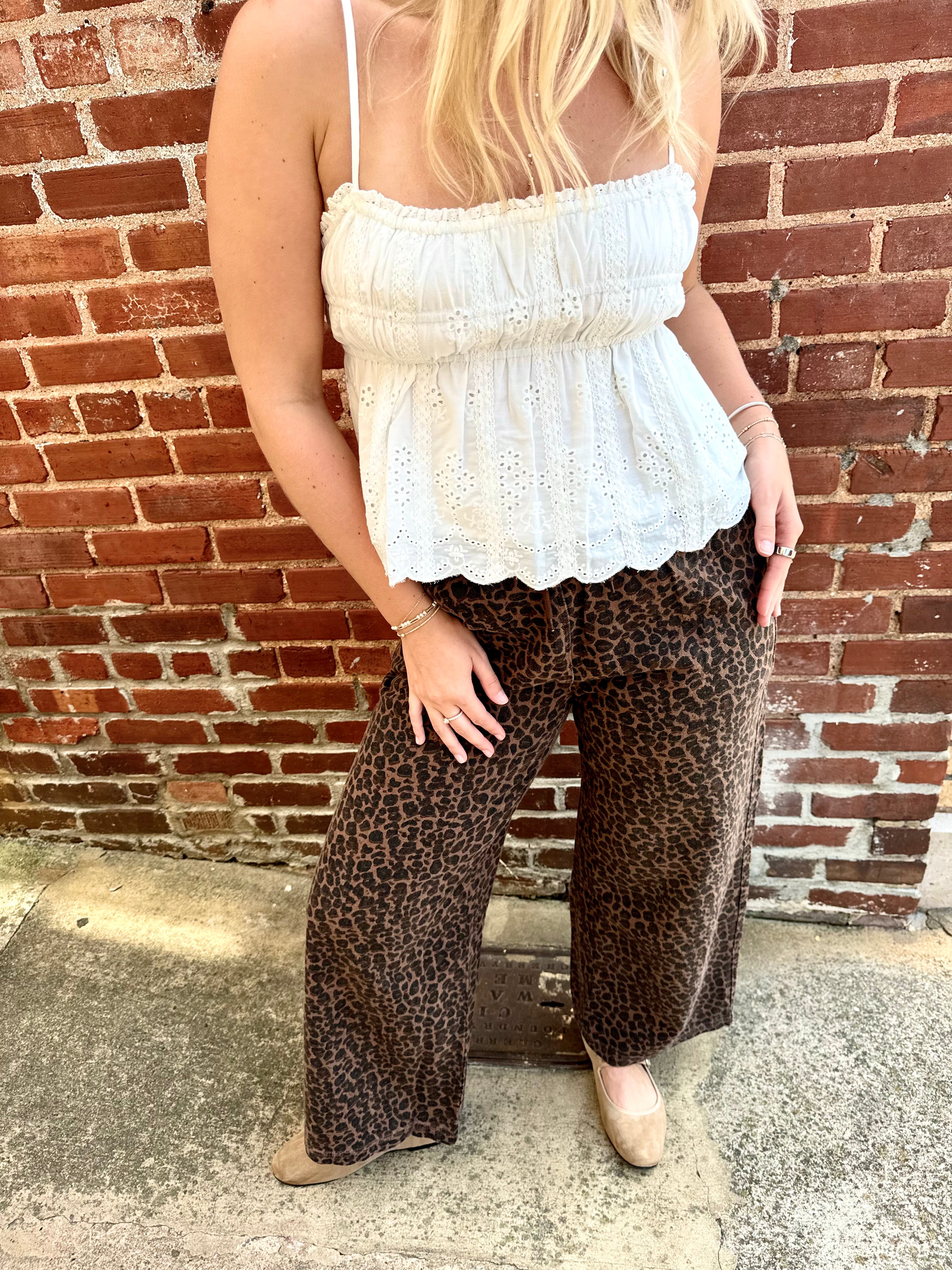 Leopard Wide Denim Pants