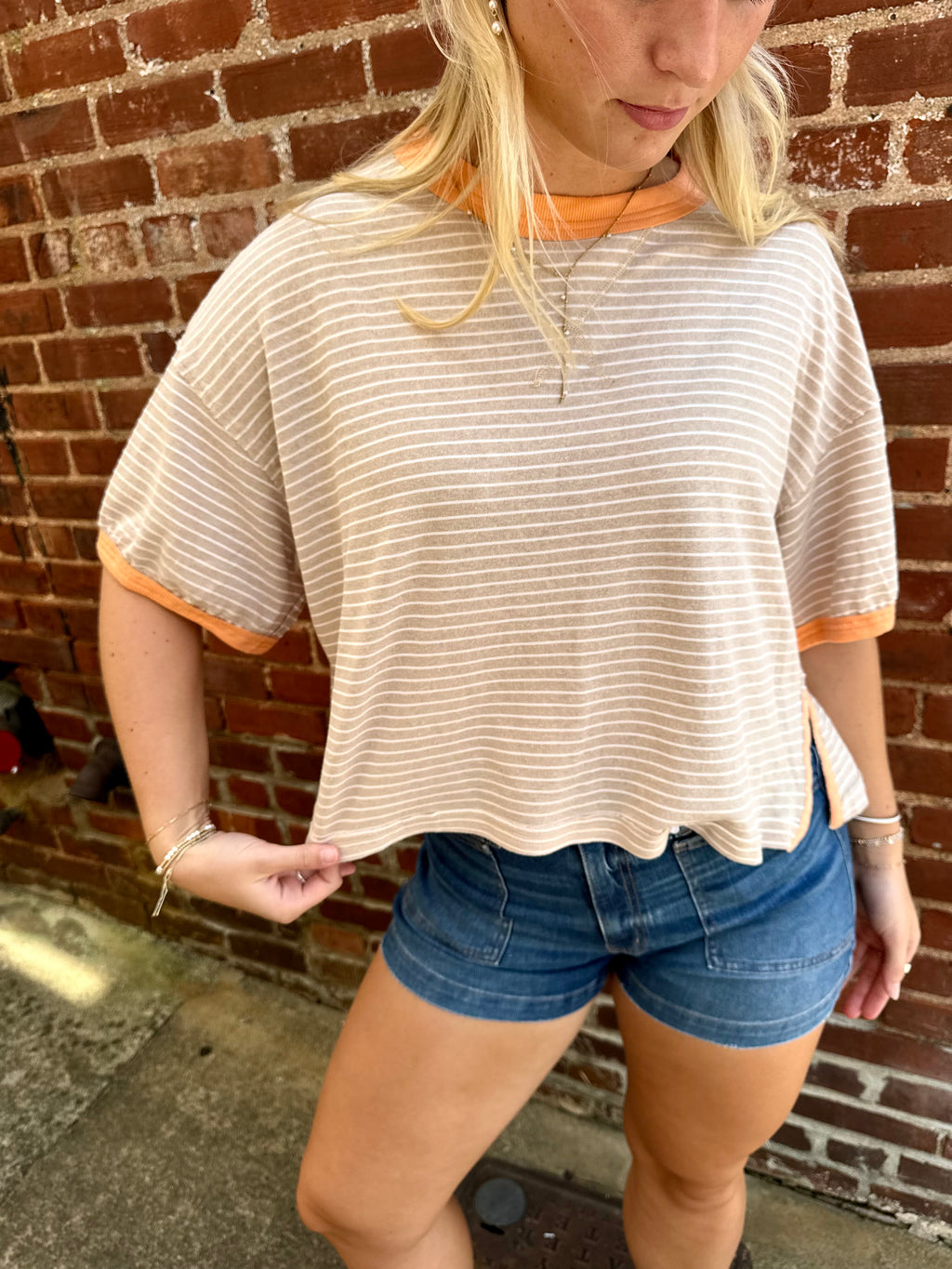 Orange & Tan Striped Tee