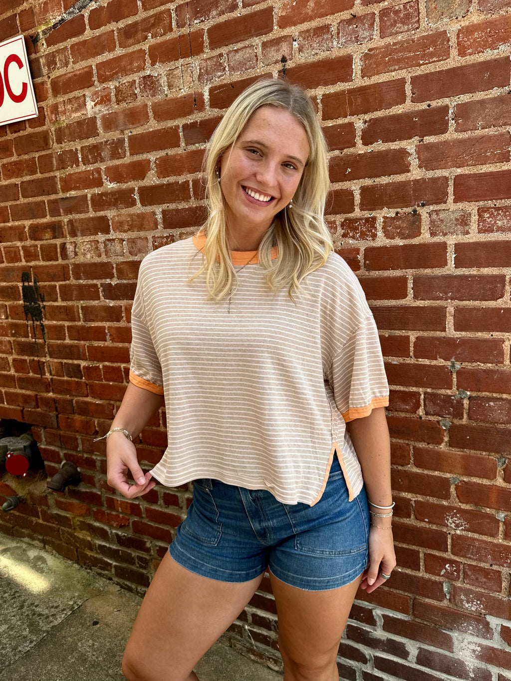 Orange & Tan Striped Tee