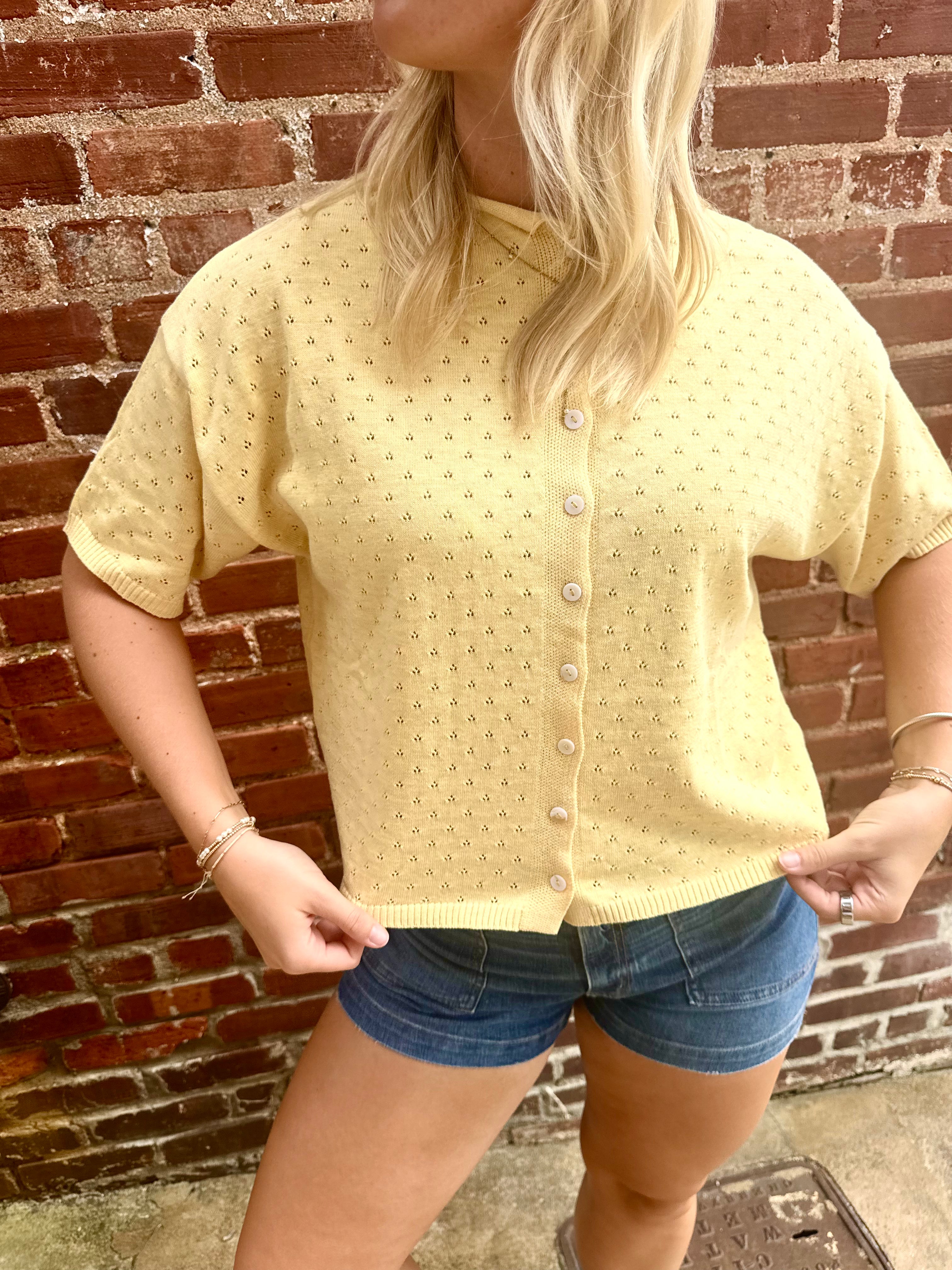 Yellow Rolled Neck Cardigan Tee