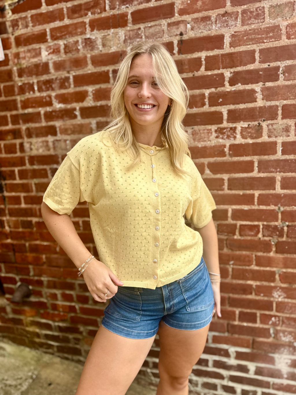 Yellow Rolled Neck Cardigan Tee