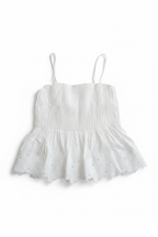 White Eyelet Trim Pleated Tank
