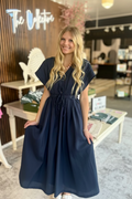 Navy Tie Waist Maxi Dress