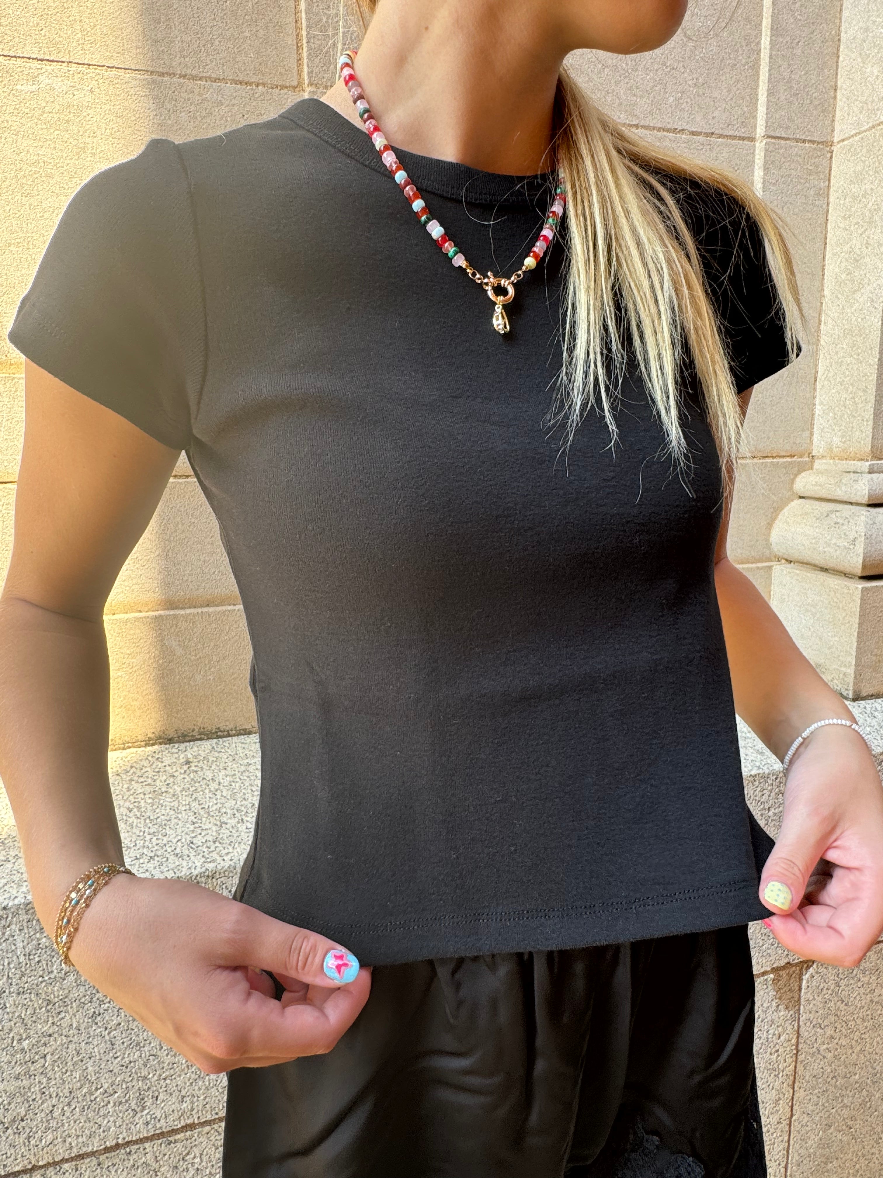 Black Round Neck Short Sleeve T-Shirt