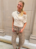 Brown Plaid Barrel Pants