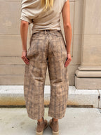 Brown Plaid Barrel Pants