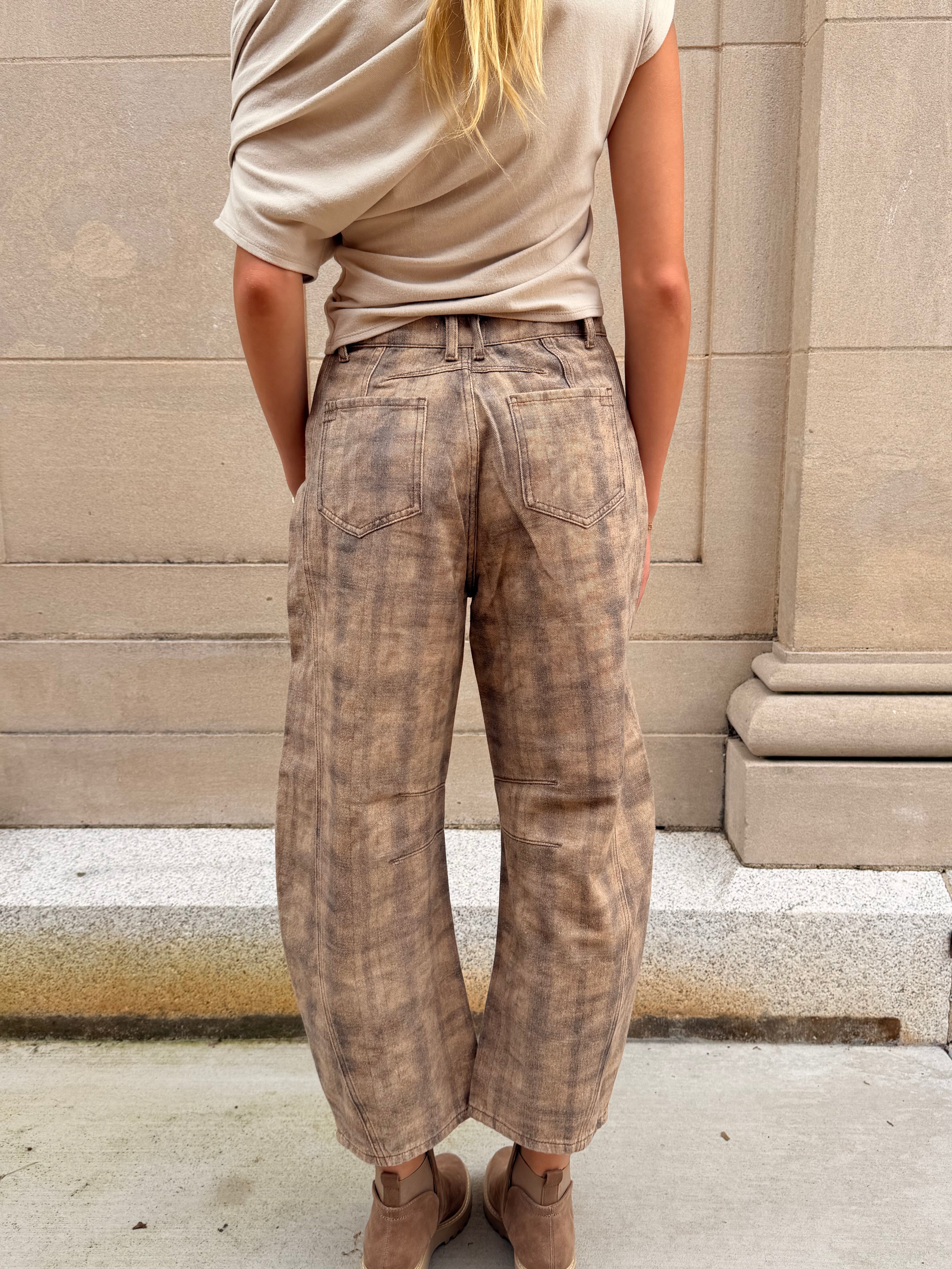 Brown Plaid Barrel Pants