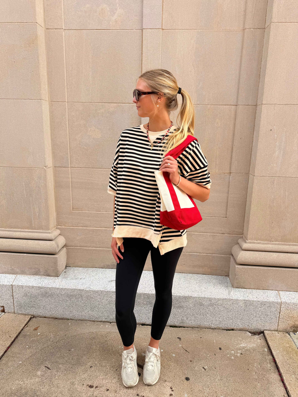 Oversized Black & Cream Stripe Top