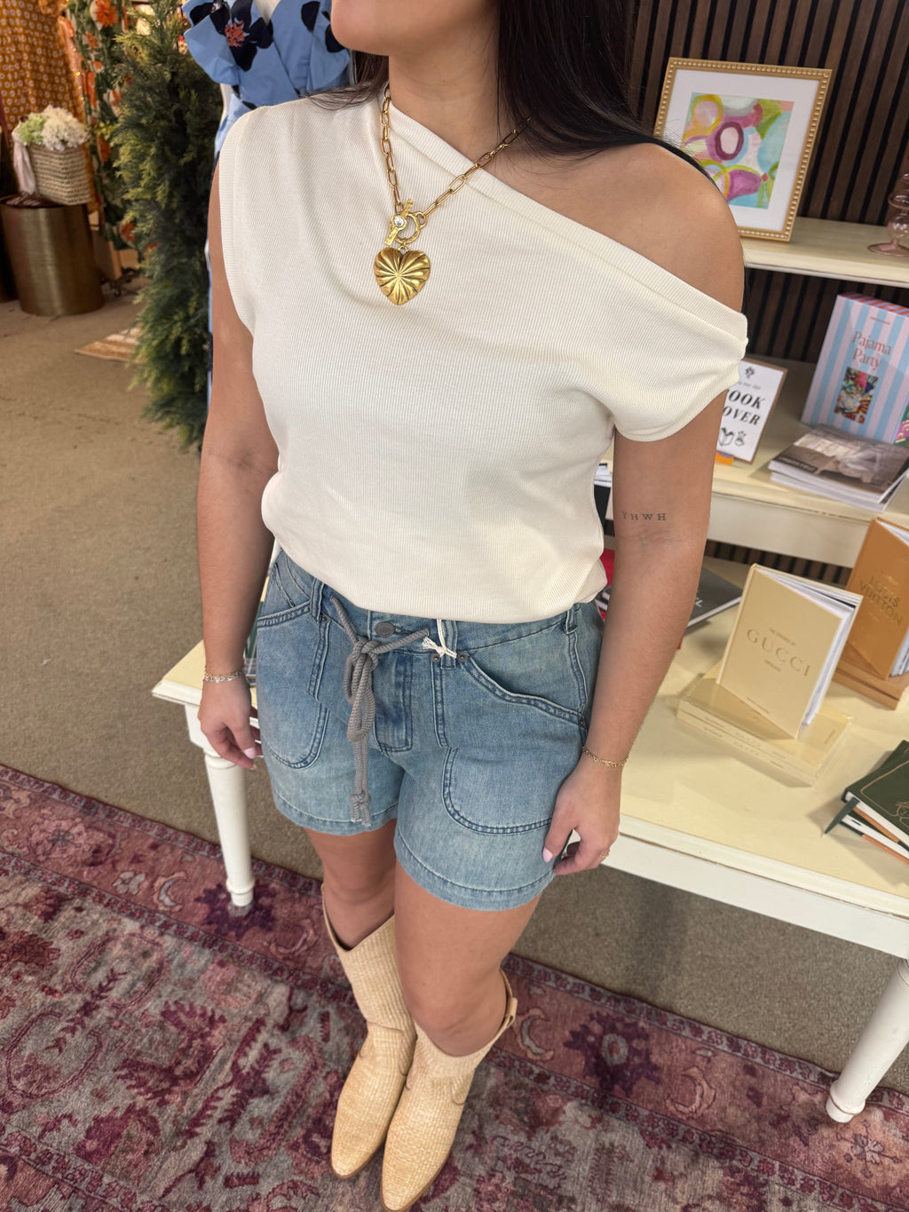 Cream Rib One Shoulder Top