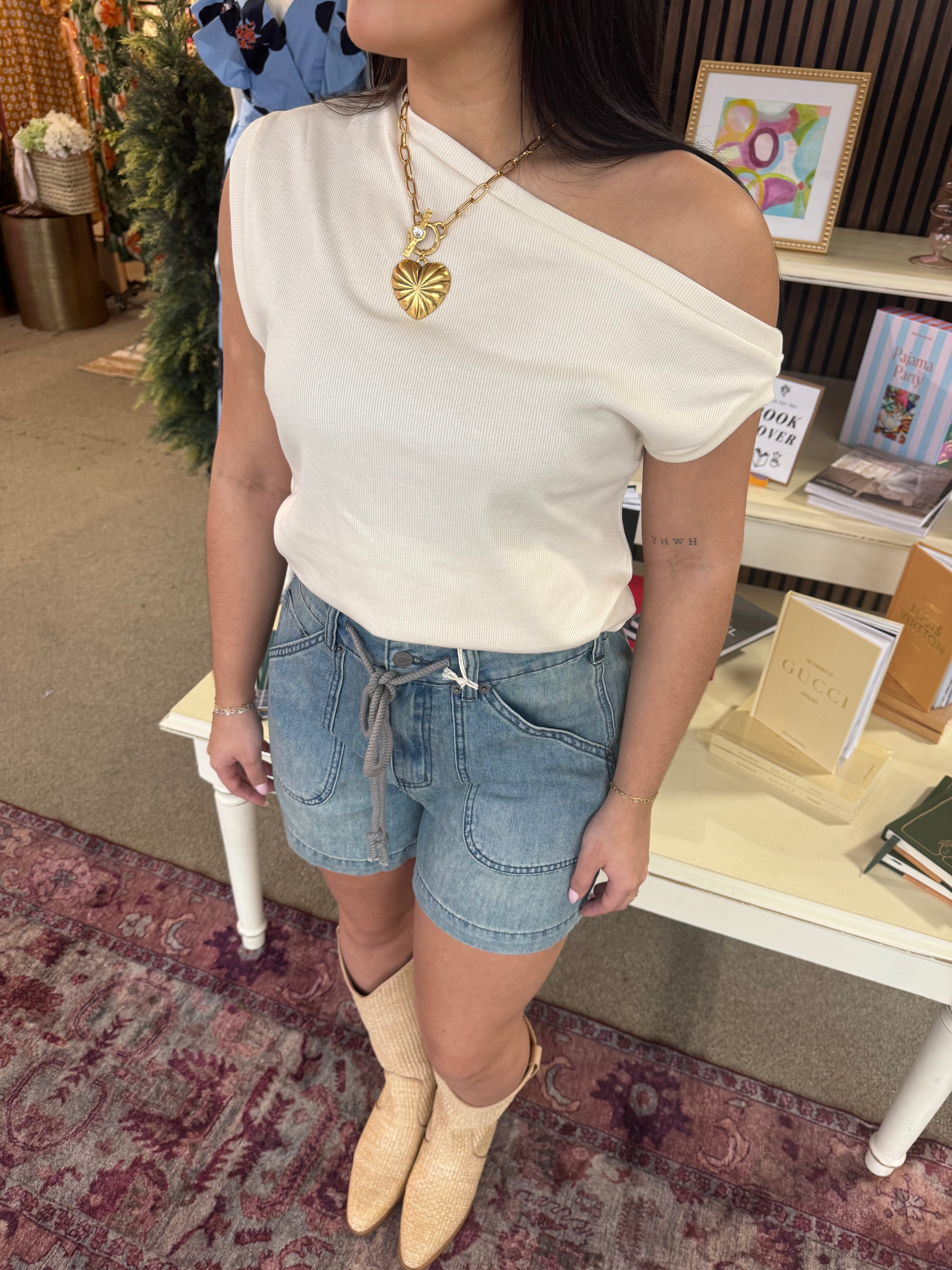 Cream Rib One Shoulder Top