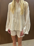 Tan White Stripe Button Down