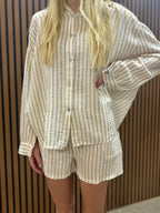 Tan White Stripe Button Down