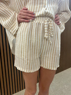 Tan White Stripe Shorts