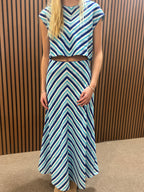 French Blue Stripe Linen Blend Skirt