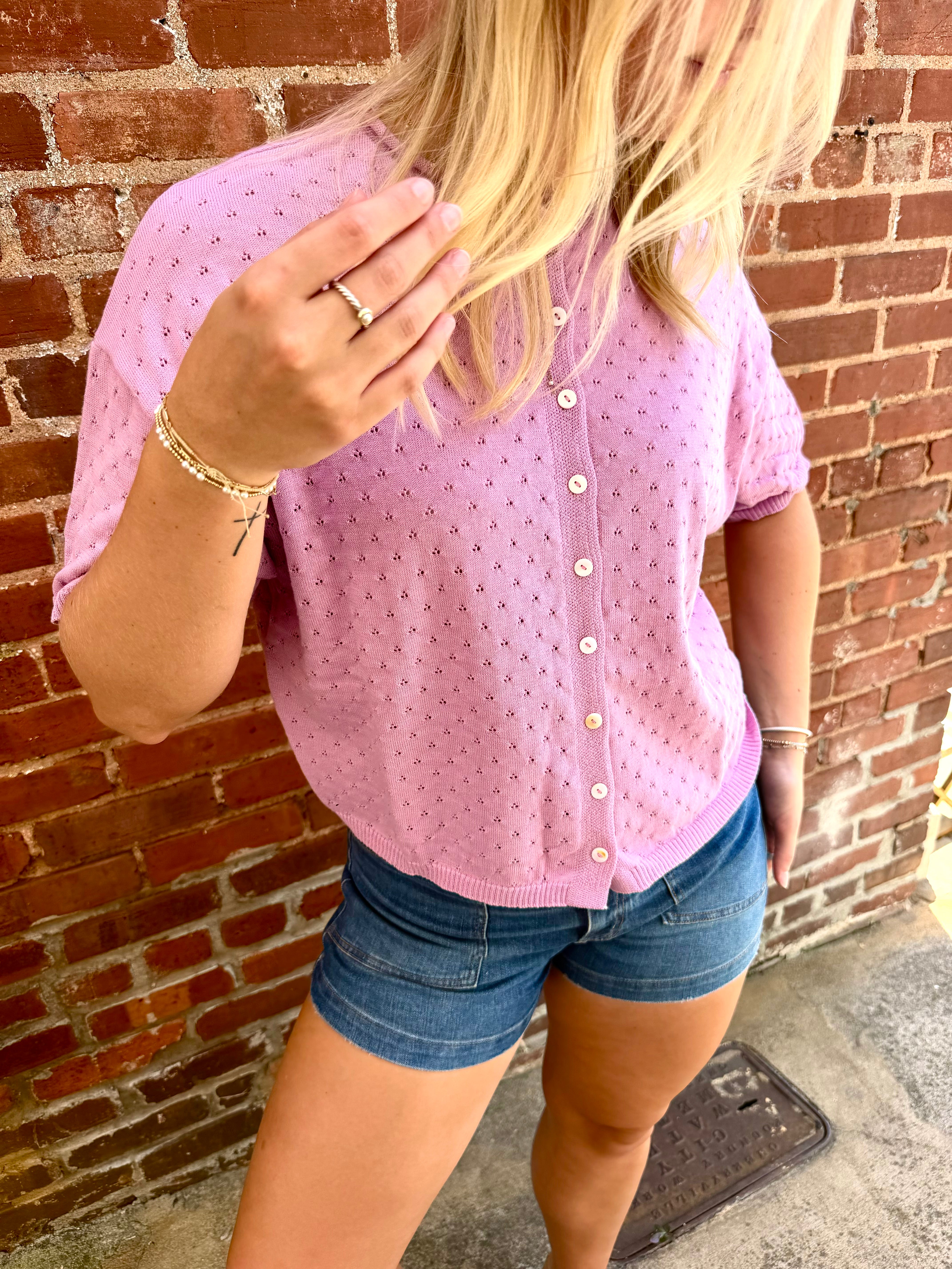 Lilac Rolled Neck Cardigan Tee