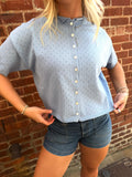 Light Blue Rolled Neck Cardigan Tee