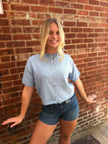 Light Blue Rolled Neck Cardigan Tee