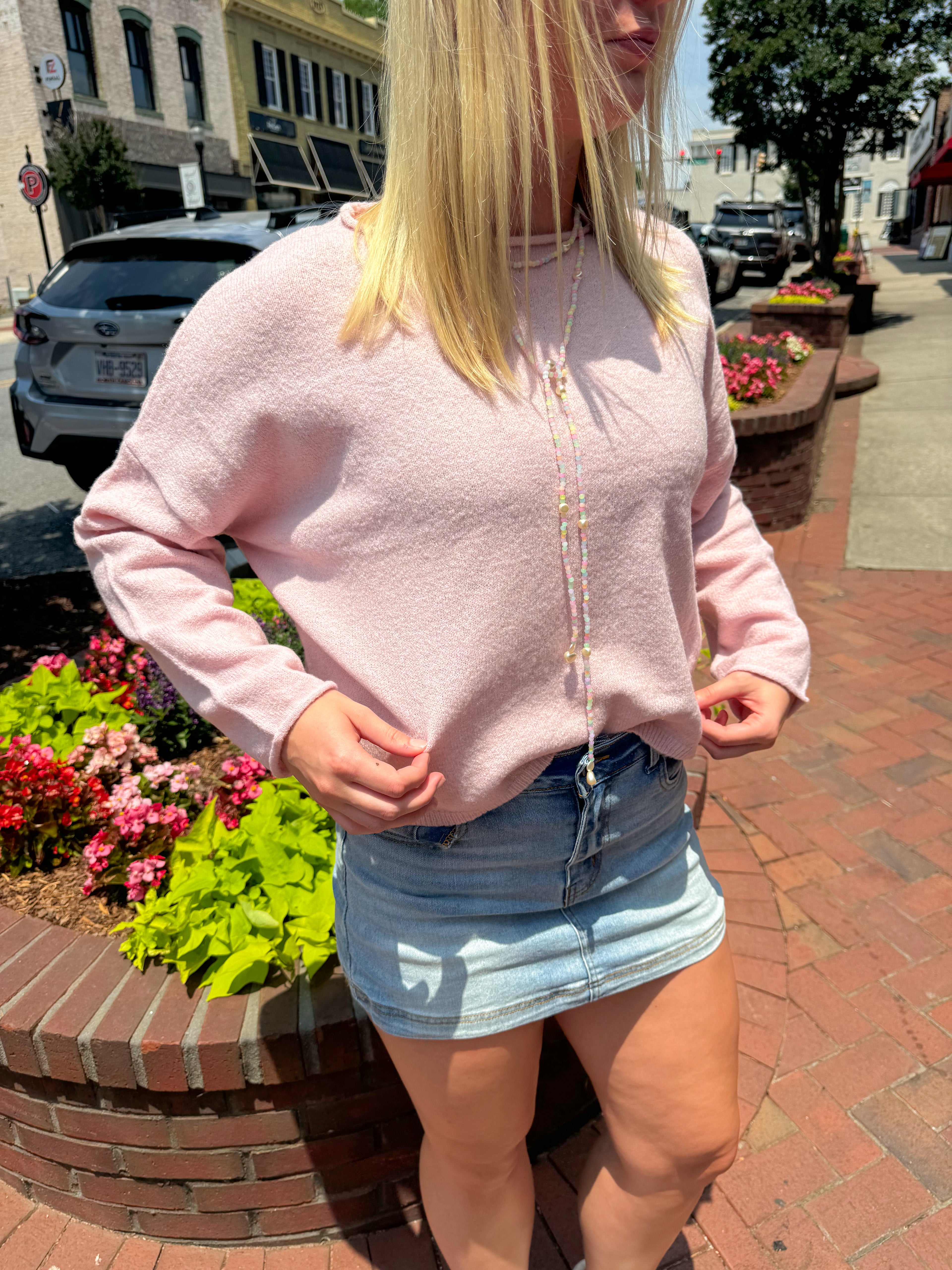 Rolled Neck Sweater - Baby Pink