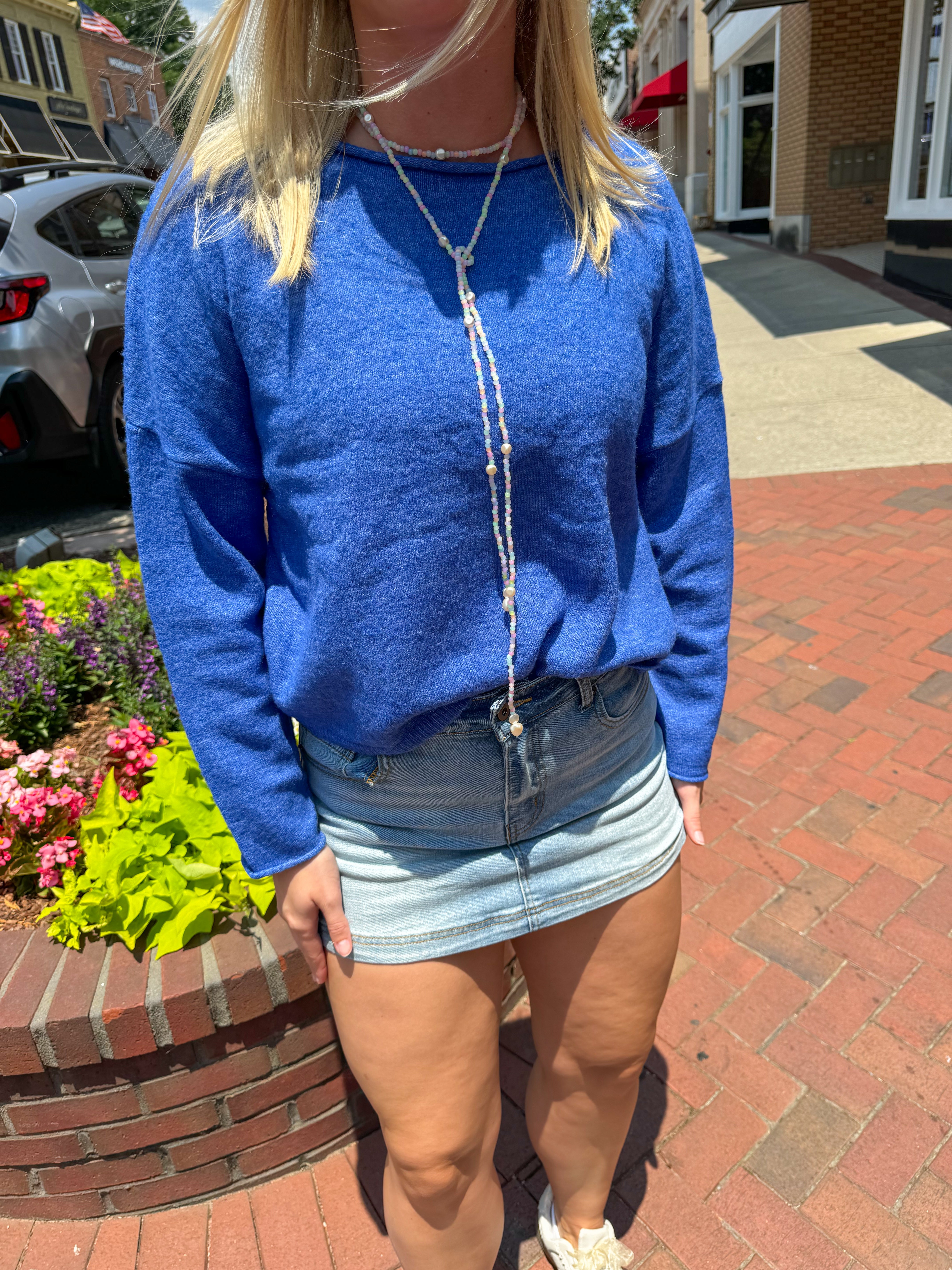 Rolled Neck Sweater - Blue