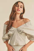 Off-the-Shoulder Balloon Sleeves Top- Stone