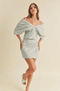 Off-the-Shoulder Balloon Sleeves Top- Seafoam