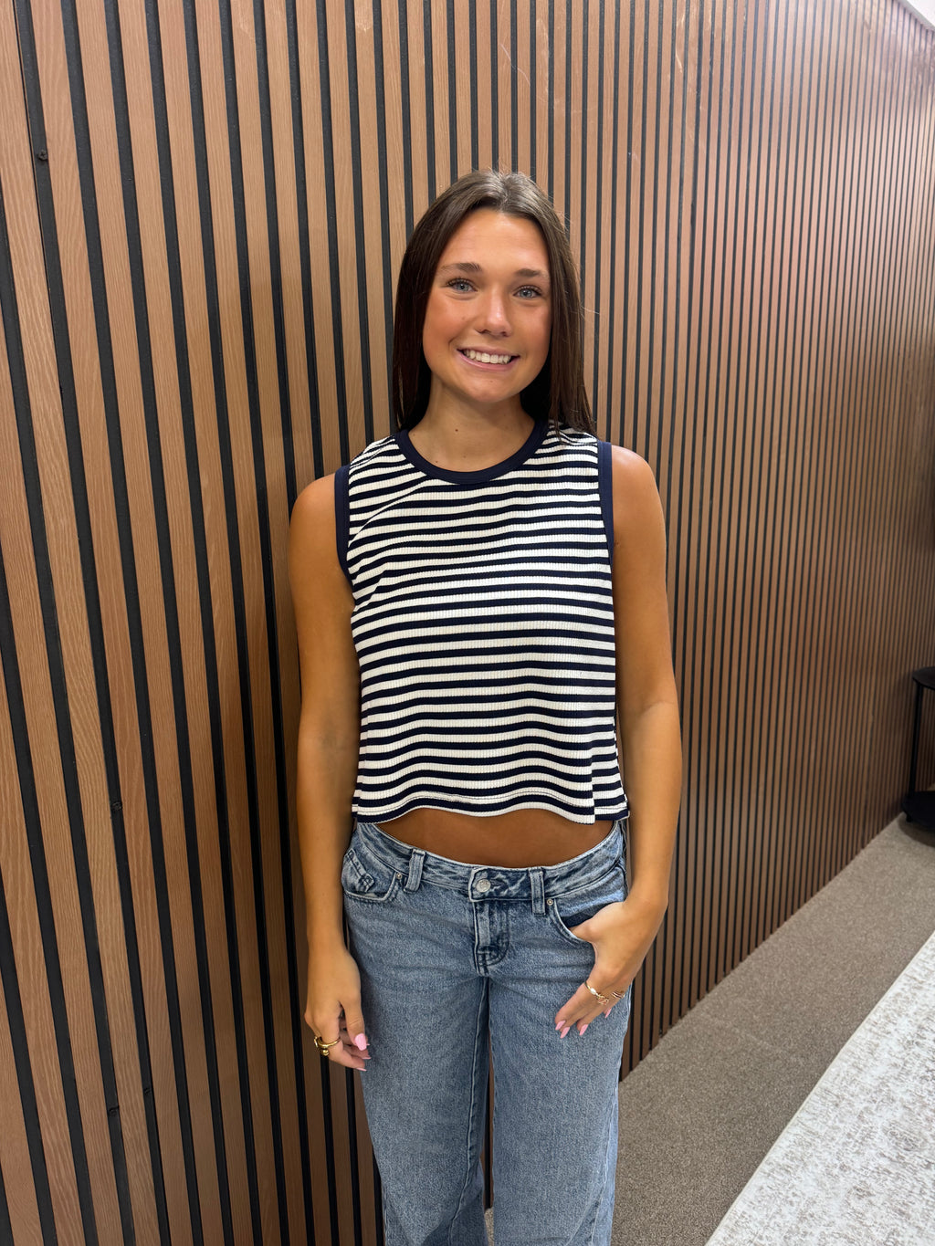 Striped Ribbed Sleeveless Top