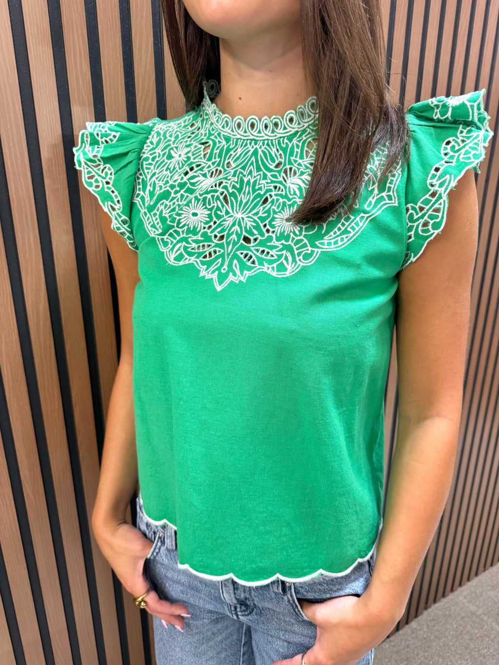 Green White Paradise Top