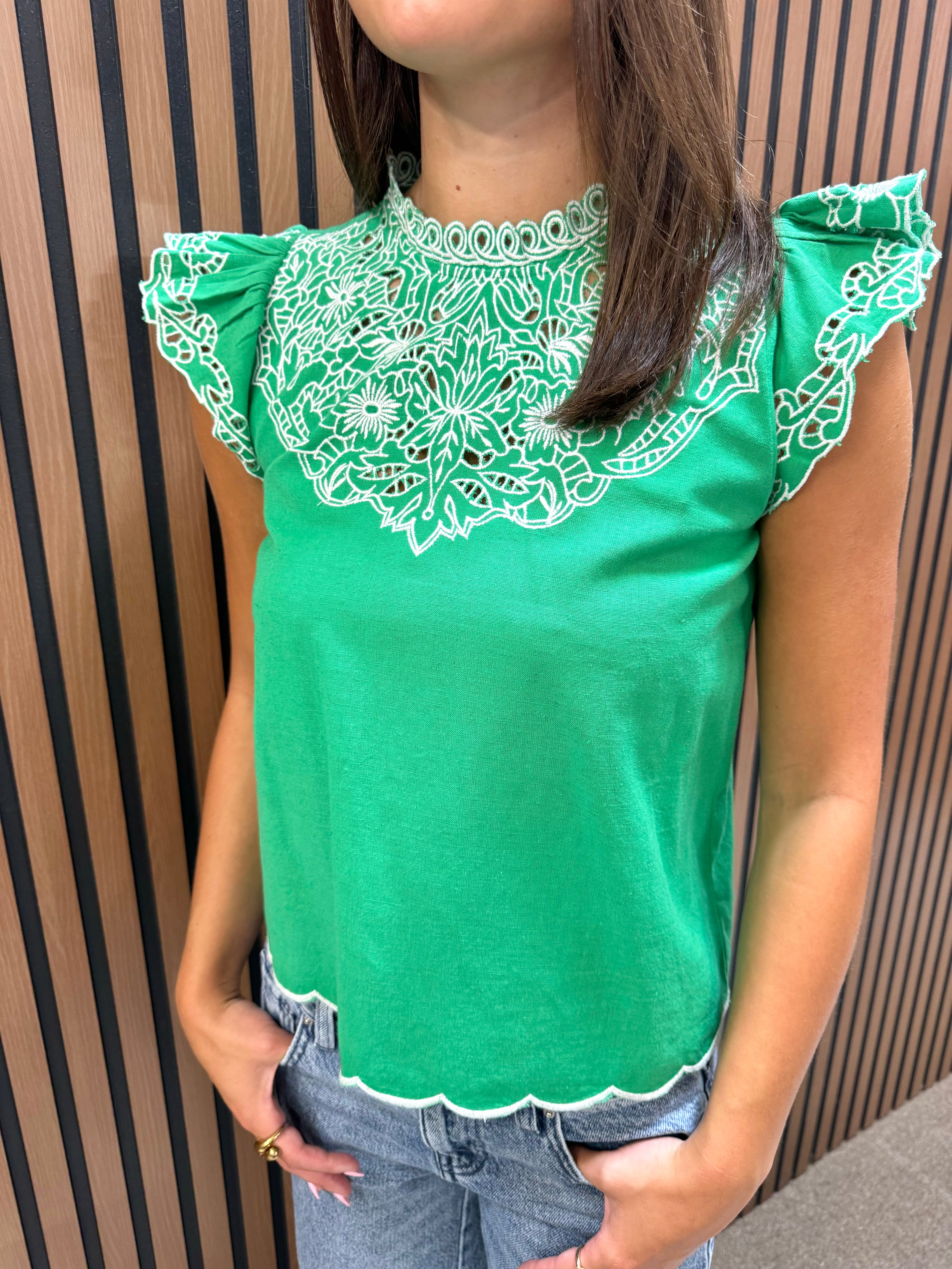 Green White Paradise Top