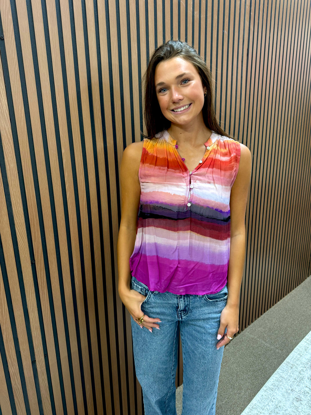 Sleeveless Colorful Button Front Top