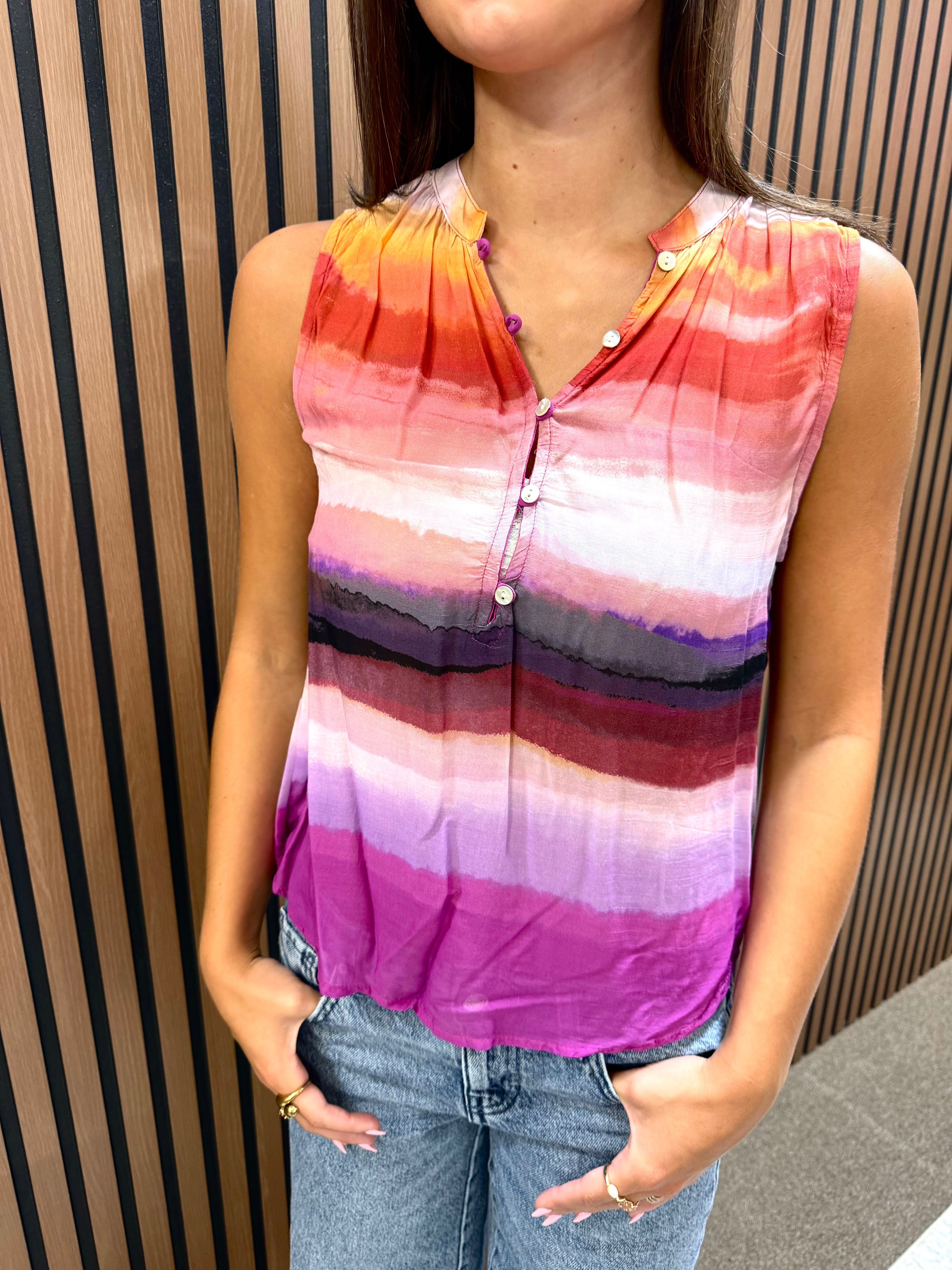 Sleeveless Colorful Button Front Top
