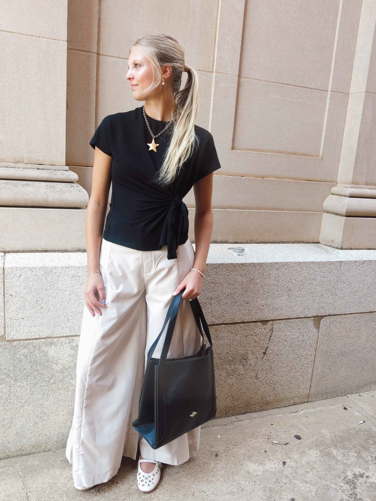 Beige Wide Leg Pants