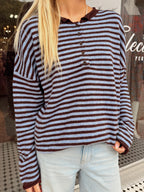 Raw Rolled Edge Henley Sweater- Blue