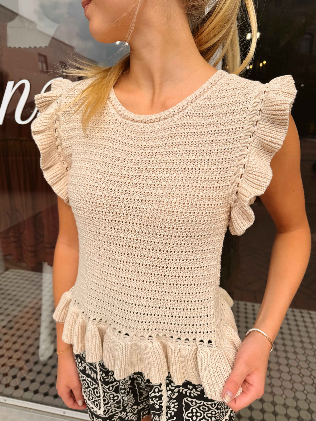 Ruffled Sweater Knit Top