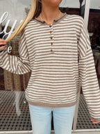 Raw Rolled Edge Henley Sweater- Mocha