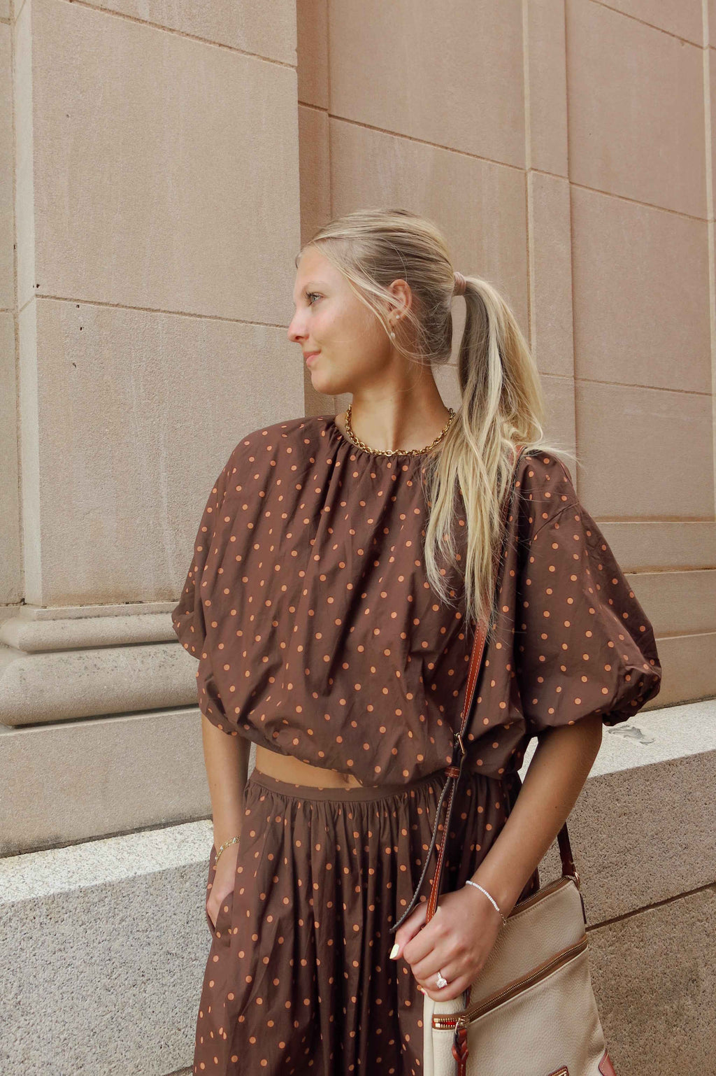 Brown Polka Dot Bubble Top