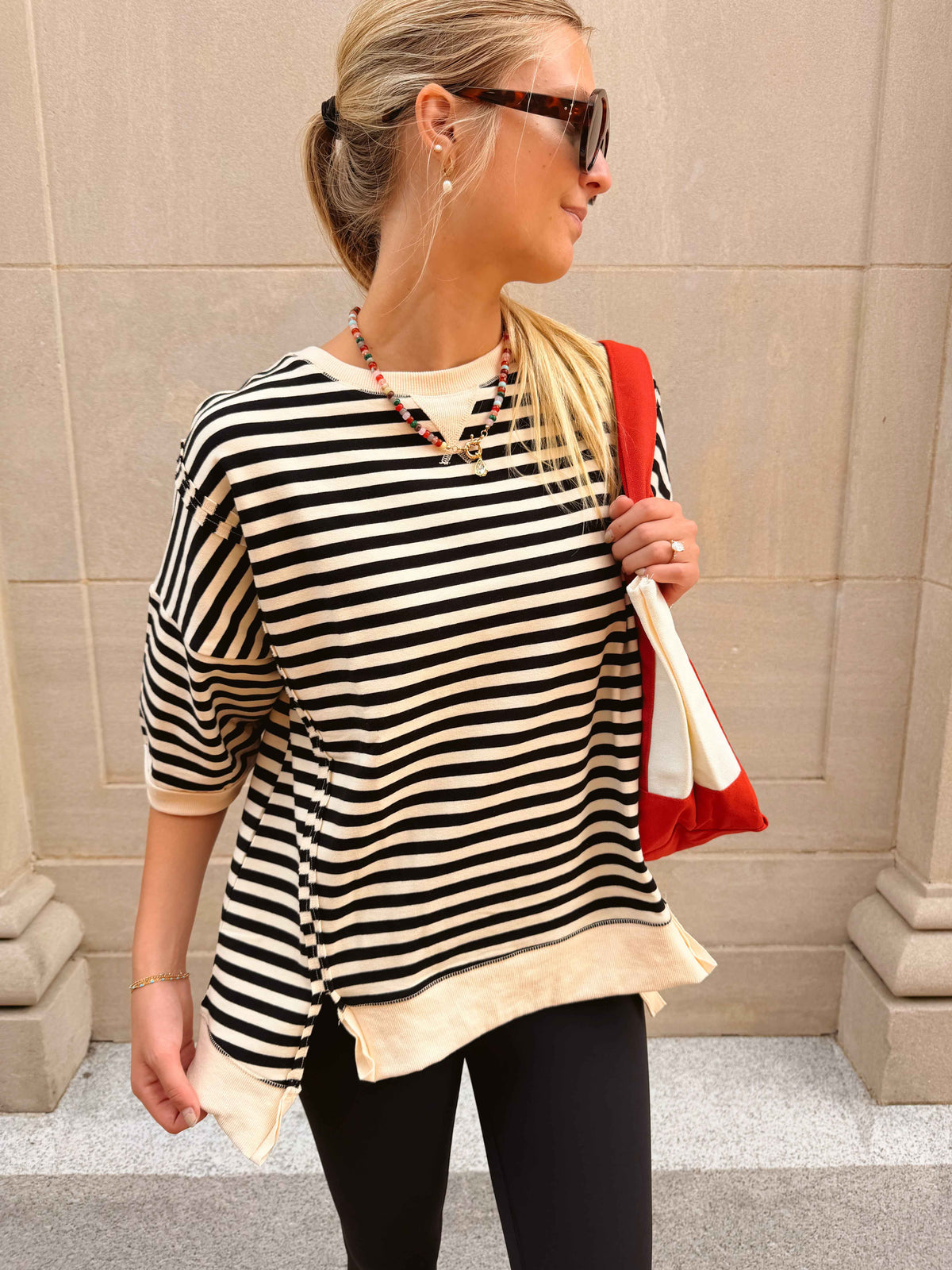 Oversized Black & Cream Stripe Top