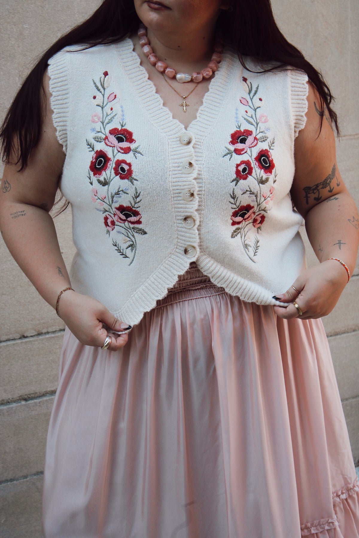 Floral Embroidered Sweater Vest