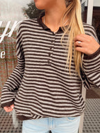 Raw Rolled Edge Henley Sweater- Dark Brown