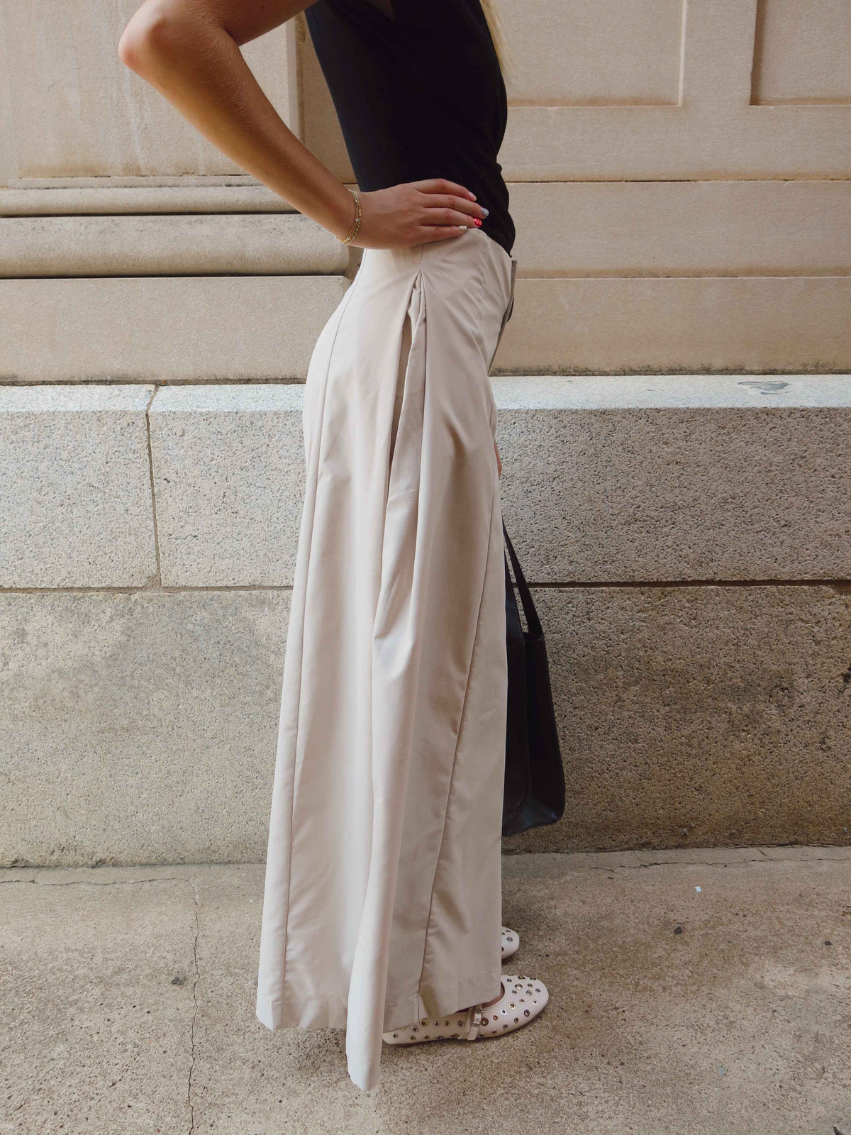 Beige Wide Leg Pants