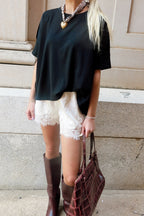 Satin Lace-Trim Shorts- Cream