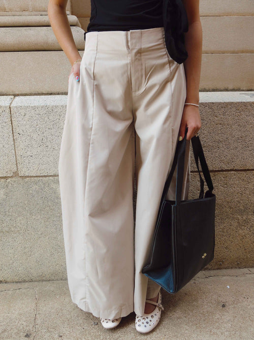 Beige Wide Leg Pants