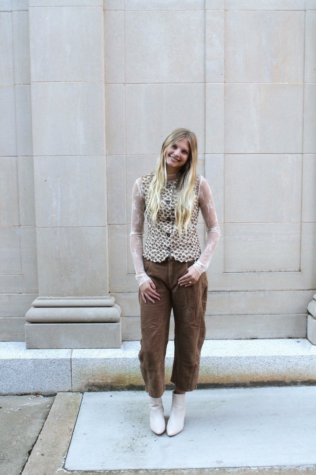 Floral Scallop Button Down Vest