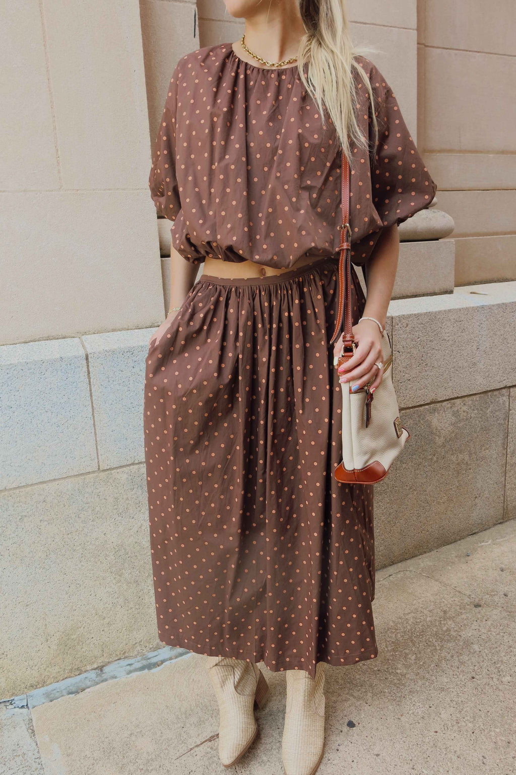 Brown Polka Dot Bubble Top