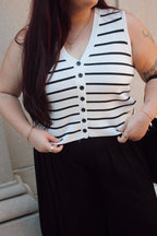Stripe Button Down Vest Top