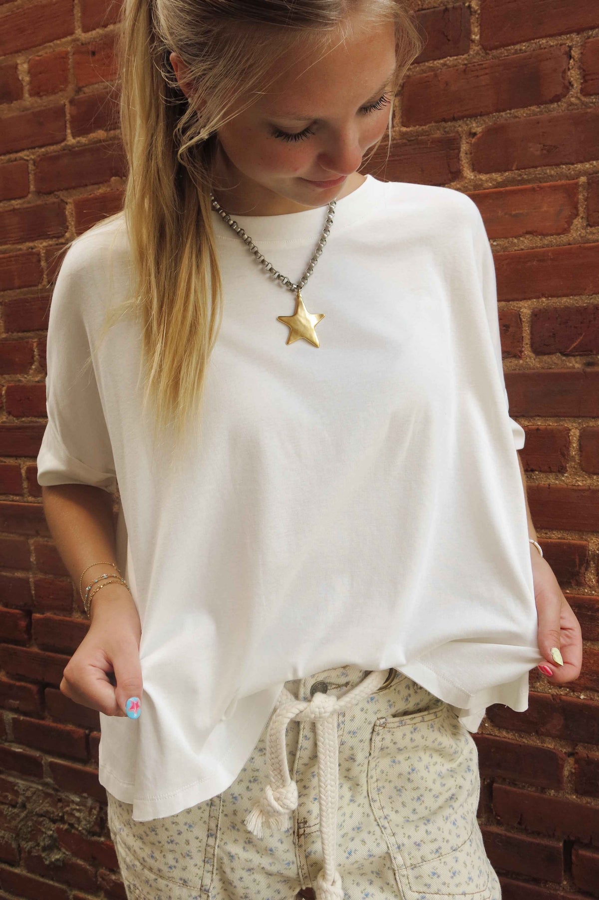 Oversized Round Neck Tee - White