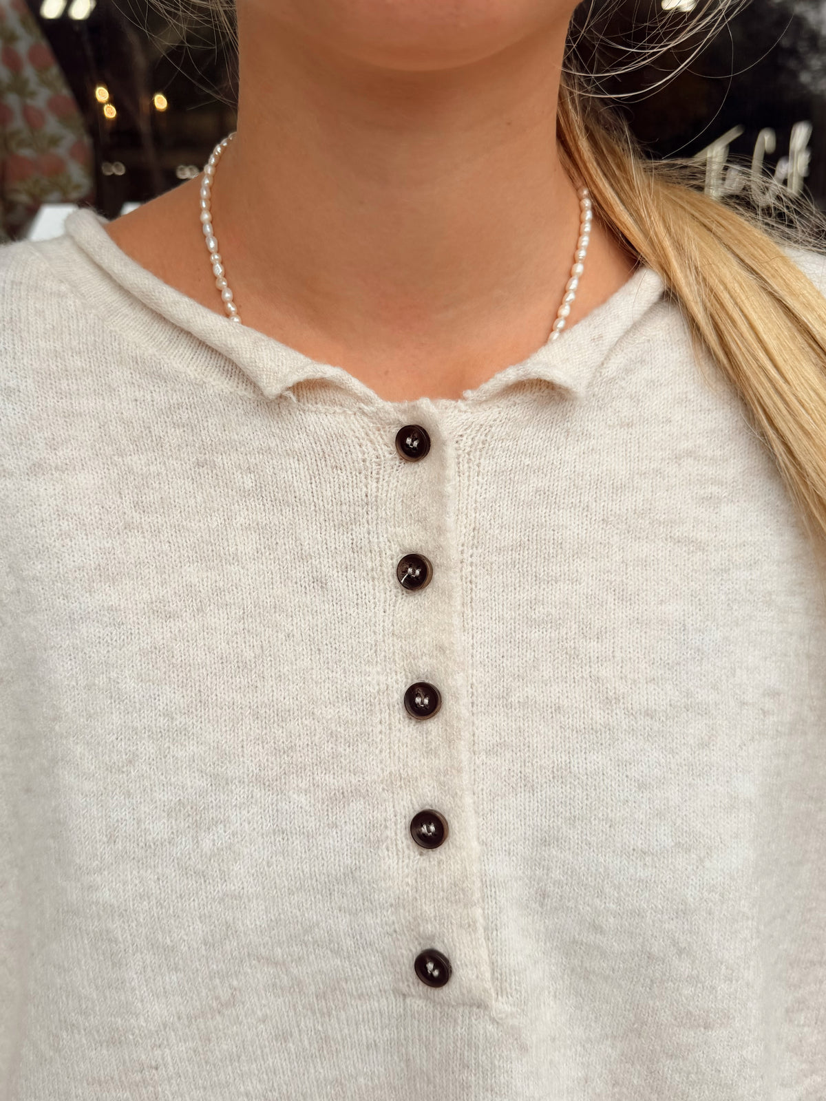 Rolled Edge Stripe Sweater - Oatmeal Henley