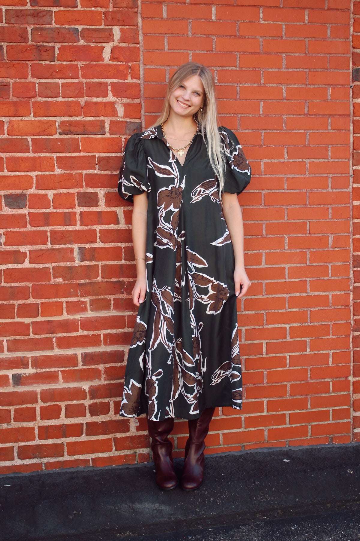 Puff Sleeve Midi - Hunter Green