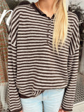 Raw Rolled Edge Henley Sweater- Dark Brown