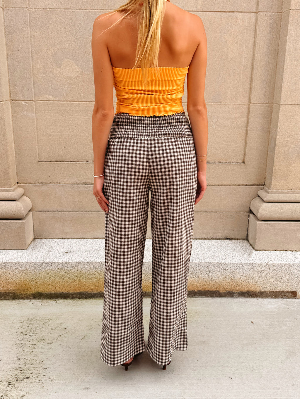 Gingham Smock Waist Pants